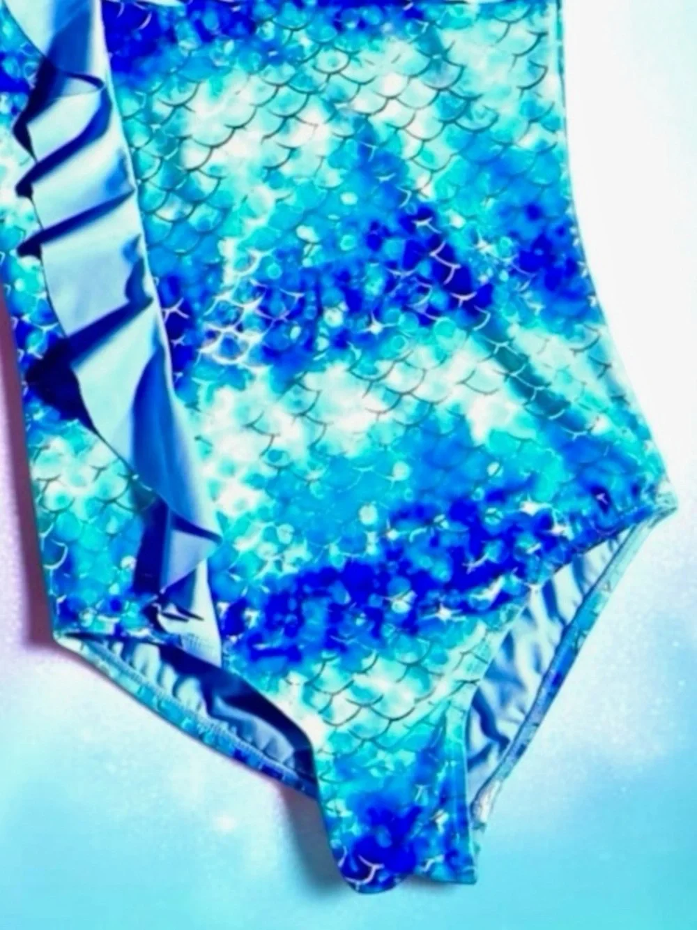 Justice Girls Swimsuit Metallic Blue Mermaid One‑Shoulder Size 10 EUC
